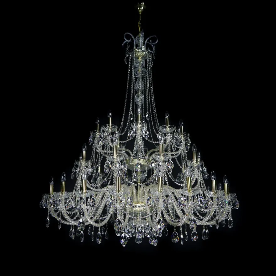 Casa Padrino Luxus Barock Kristall Kronleuchter Gold Ø 160 x H. 200 cm - Prunkvolle Messing Kronleuchter mit böhmischem Kristallglas - Barock Möbel - Edel & Prunkvoll