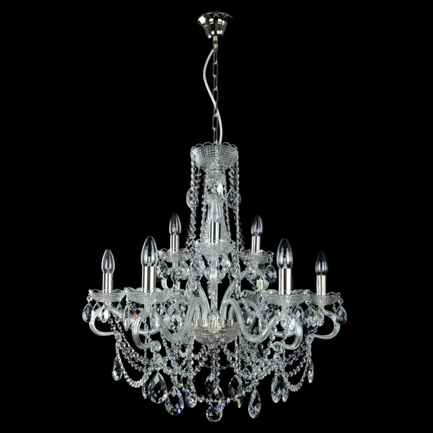Casa Padrino Luxus Barock Kristall Kronleuchter Silber Ø 74 x H. 65 cm - Prunkvolle Messing Kronleuchter mit böhmischem Kristallglas - Barock Möbel - Edel & Prunkvoll