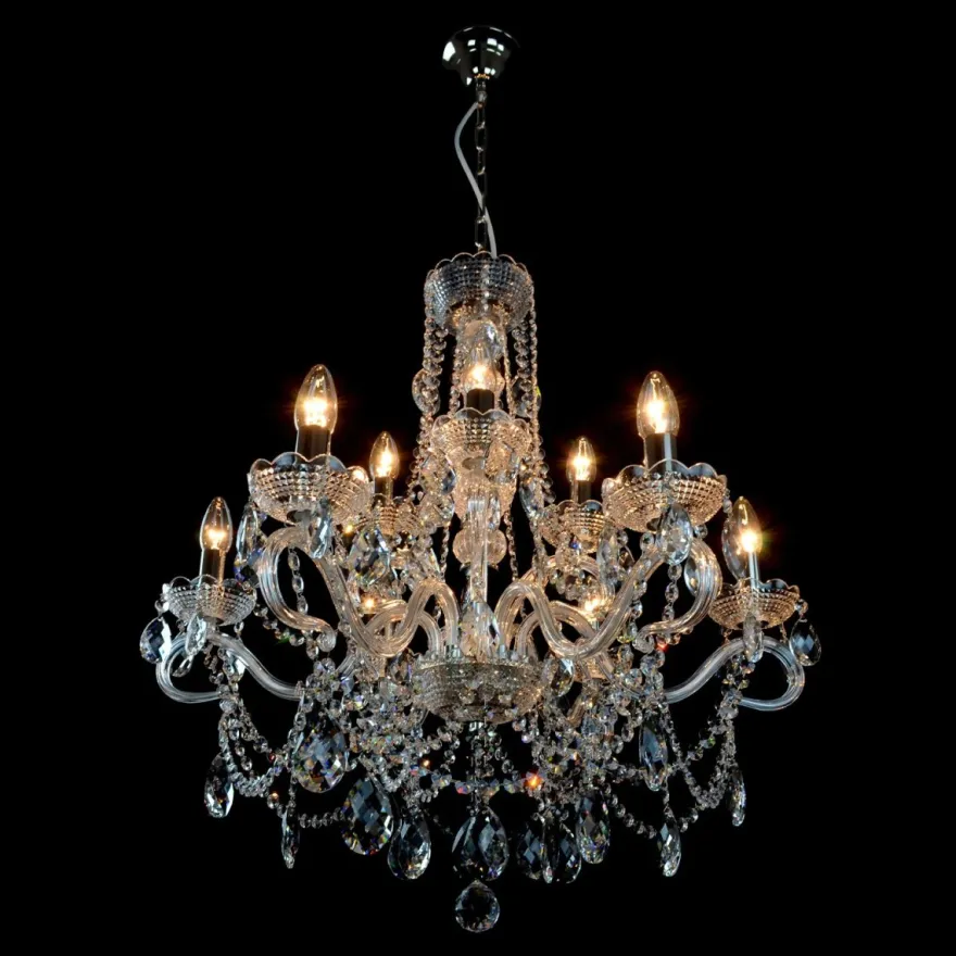 Casa Padrino Luxus Barock Kristall Kronleuchter Silber Ø 74 x H. 65 cm - Prunkvolle Messing Kronleuchter mit böhmischem Kristallglas - Barock Möbel - Edel & Prunkvoll