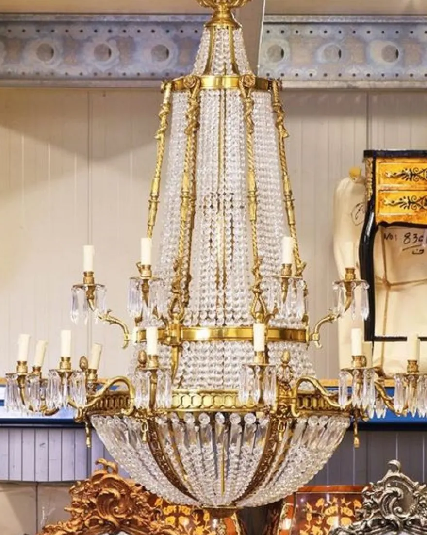 Casa Padrino Luxus Barock Kristall Kronleuchter Gold Ø 90 x H. 140 cm - Prunkvoller Kronleuchter im Barockstil - Barock Kristall Leuchten