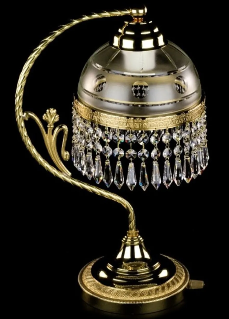 Casa Padrino Luxus Barock Kristall Tischleuchte Gold Ø 18 x H. 45 cm - Prunkvolle Messing Schreibtischleuchte mit Böhmischem Kristallglas - Barock Kristall Leuchten - Edel & Prunkvoll