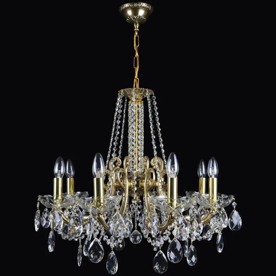 Casa Padrino Luxus Barock Kristall Kronleuchter Gold Ø 58 x H. 50 cm - Prunkvolle Messing Kronleuchter mit böhmischem Kristallglas - Barock Möbel - Edel & Prunkvoll