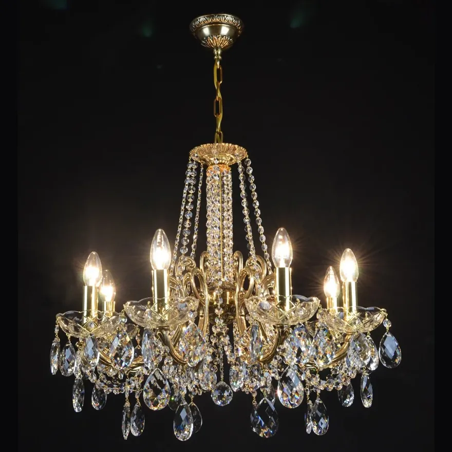 Casa Padrino Luxus Barock Kristall Kronleuchter Gold Ø 58 x H. 50 cm - Prunkvolle Messing Kronleuchter mit böhmischem Kristallglas - Barock Möbel - Edel & Prunkvoll