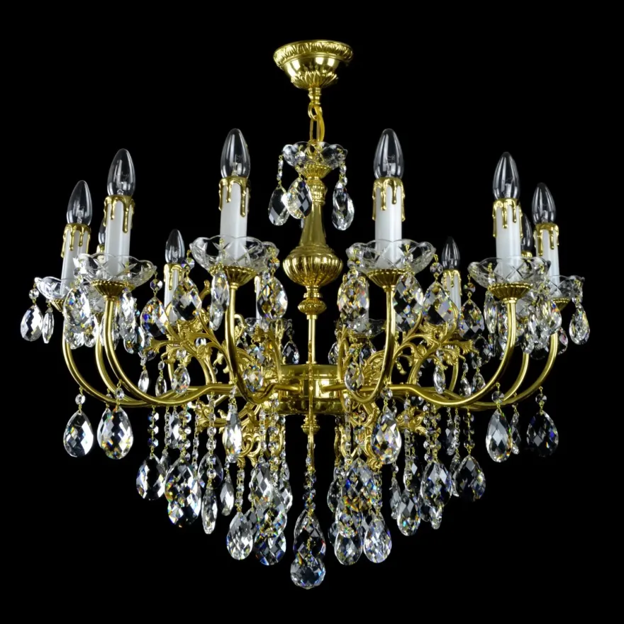 Casa Padrino Luxus Barock Kristall Kronleuchter Gold Ø 83 x H. 60 cm - Prunkvolle Messing Kronleuchter mit böhmischem Kristallglas - Barock Möbel - Edel & Prunkvoll