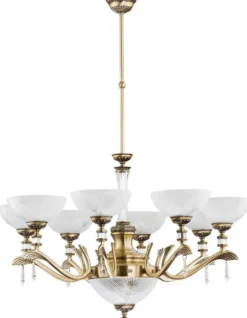 Casa Padrino Luxus Barock Kristall Kronleuchter Messing mit Patina / Weiß Ø 88 cm