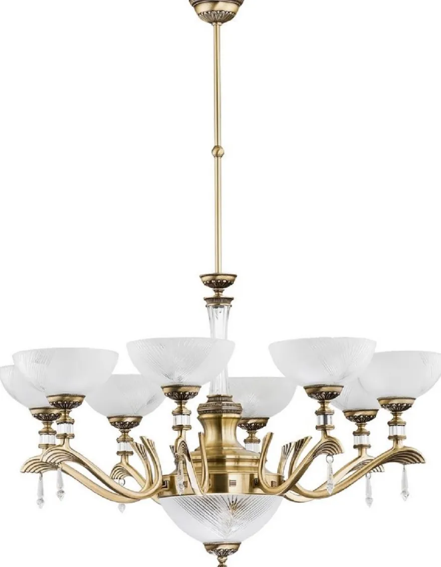Casa Padrino Luxus Barock Kristall Kronleuchter Messing mit Patina / Weiß Ø 88 cm