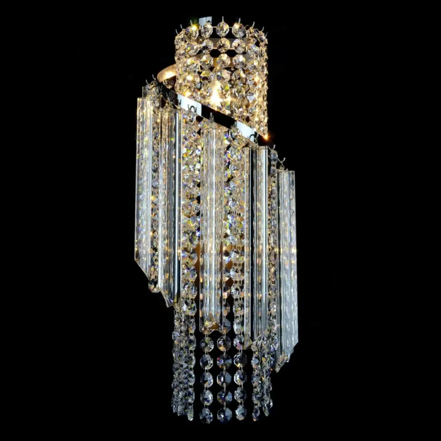 Casa Padrino Luxus Barock Kristall Wandleuchte Silber 20 x 16 x H. 50 cm - Prunkvolle Messing Wandleuchte mit böhmischem Kristallglas - Barock Möbel - Edel & Prunkvoll