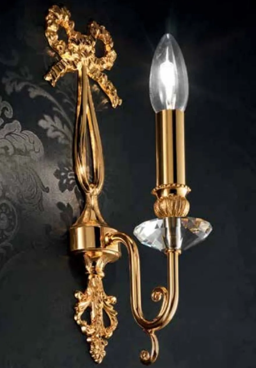 Casa Padrino Luxus Barock Kristall Wandleuchte Gold 10 x 16 x H. 36 cm - Prunkvolle Wandlampe im Barockstil - Barock Leuchten - Edel & Prunkvoll - Luxus Qualität - Made in Italy
