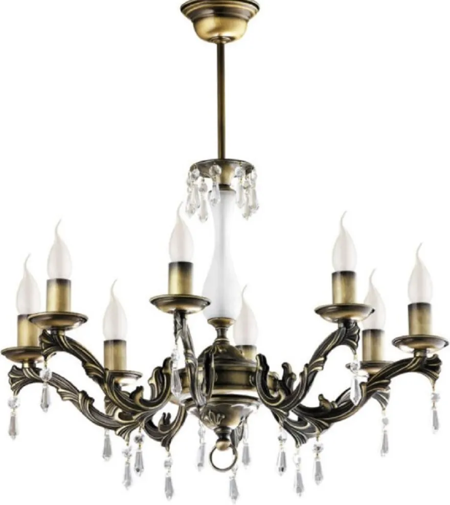 Casa Padrino Luxus Barock Kristall Kronleuchter Messing mit Patina Ø 60 x H. 63 cm - Prunkvoller Wohnzimmer Kronleuchter im Barockstil - Edel & Prunkvoll
