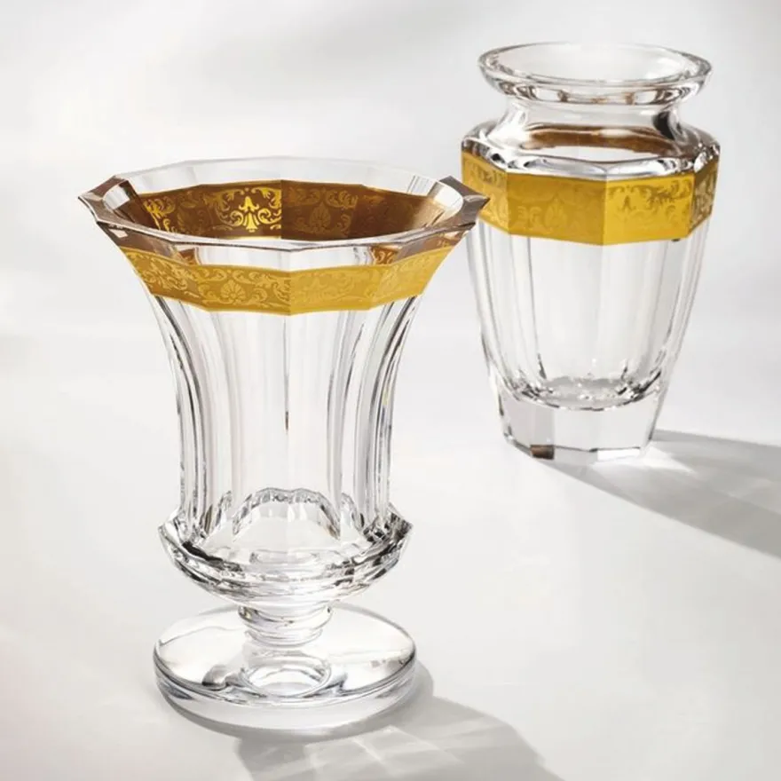 Casa Padrino Luxus Barock Kristallglas Vase Gold Ø 19,7 x H. 25 cm - Mundgeblasen & Handgeschliffen