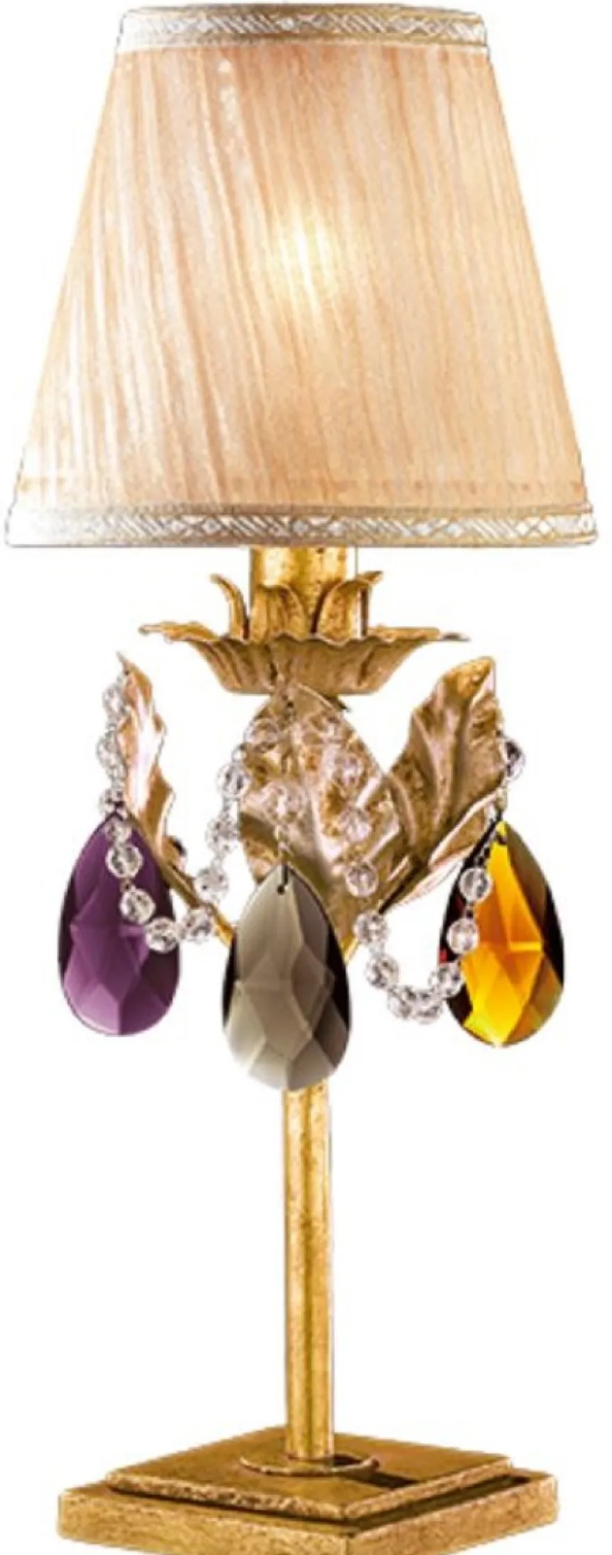Casa Padrino Luxus Barock Kristall Tischleuchte Antik Gold / Mehrfarbig / Creme Ø 17 x H. 46 cm - Prunkvolle Barockstil Schreibtischleuchte mit böhmischen Kristallglas - Made in Italy