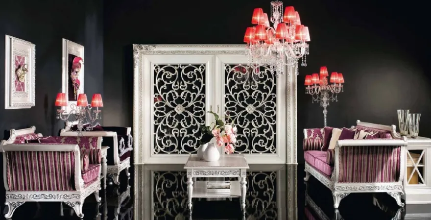 Casa Padrino Luxus Barock Kristall Kronleuchter Silber / Rot Ø 80 x H. 90 cm - Prunkvoller Barockstil Kronleuchter mit venzezianischem Glas und Swarovski Kristallglas - Made in Italy
