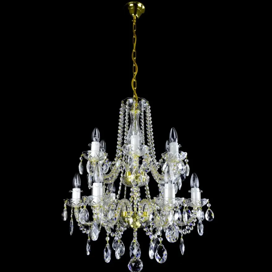 Casa Padrino Luxus Barock Kristall Kronleuchter Gold Ø 66 x H. 68 cm - Prunkvolle Messing Kronleuchter mit böhmischem Kristallglas - Barock Möbel - Edel & Prunkvoll