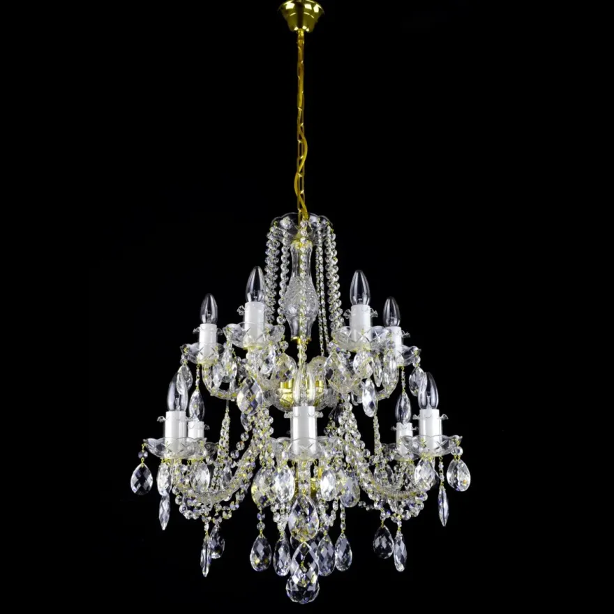 Casa Padrino Luxus Barock Kristall Kronleuchter Gold Ø 66 x H. 68 cm - Prunkvolle Messing Kronleuchter mit böhmischem Kristallglas - Barock Möbel - Edel & Prunkvoll
