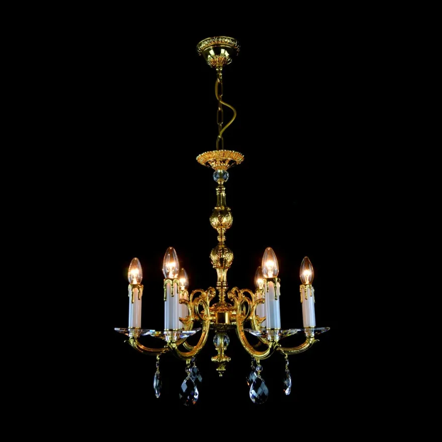 Casa Padrino Luxus Barock Kristall Kronleuchter Gold Ø 53 x H. 60 cm - Prunkvolle Messing Kronleuchter mit böhmischem Kristallglas - Barock Möbel - Edel & Prunkvoll