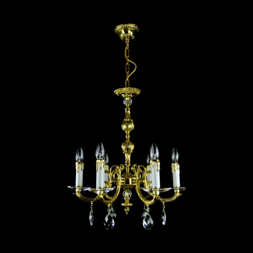Casa Padrino Luxus Barock Kristall Kronleuchter Gold Ø 53 x H. 60 cm - Prunkvolle Messing Kronleuchter mit böhmischem Kristallglas - Barock Möbel - Edel & Prunkvoll