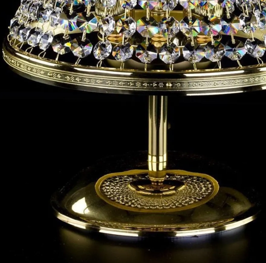 Casa Padrino Luxus Barock Kristall Tischleuchte Gold Ø 25 x H. 32 cm - Prunkvolle Hockerleuchte mit Böhmischem Kristallglas - Barock Kristall Leuchten