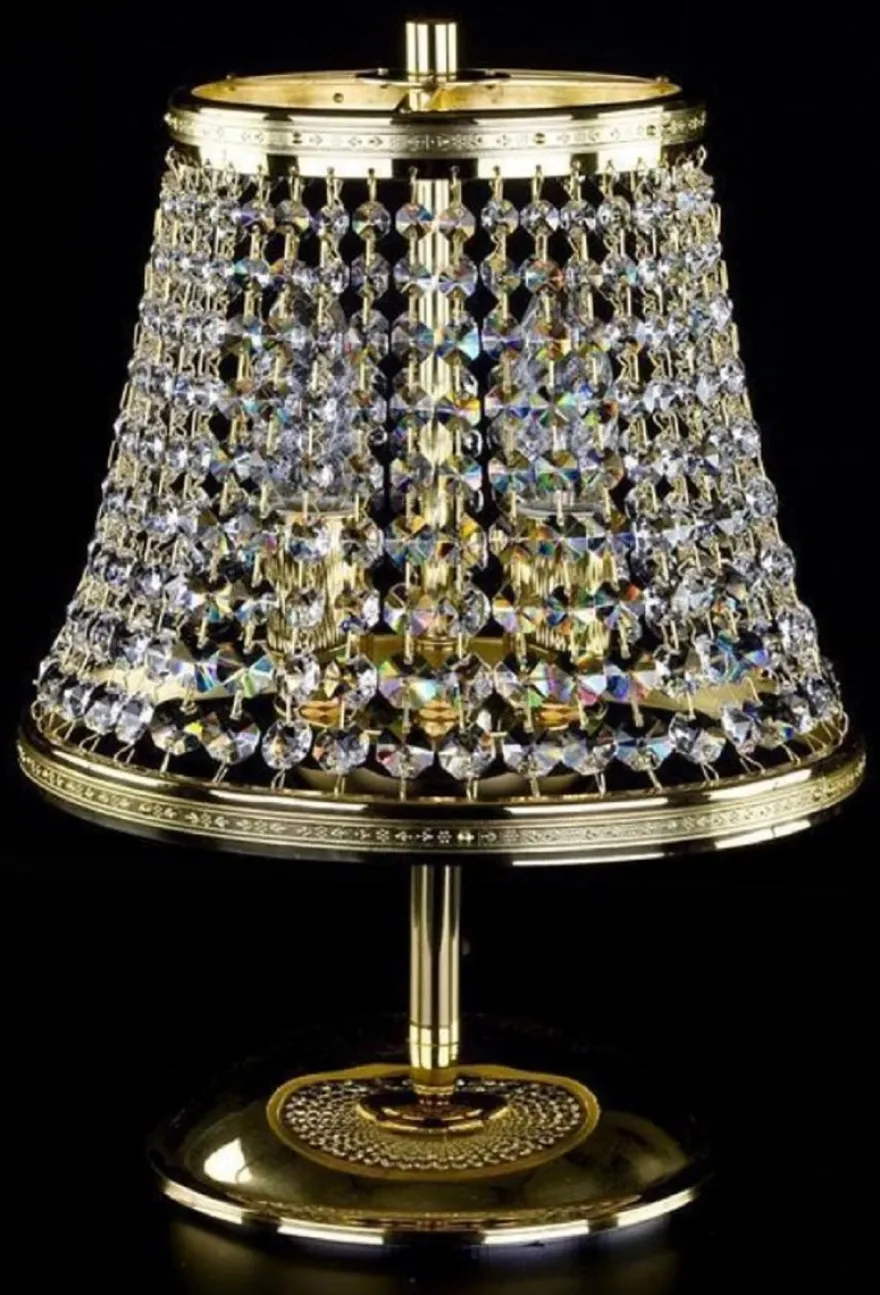 Casa Padrino Luxus Barock Kristall Tischleuchte Gold Ø 25 x H. 32 cm - Prunkvolle Hockerleuchte mit Böhmischem Kristallglas - Barock Kristall Leuchten