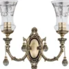 Casa Padrino Luxus Barock Kristall Wandleuchte Messing mit Patina / Silber 43 x H. 37 cm