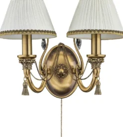 Casa Padrino Luxus Barock Kristall Doppel Wandleuchte Messing mit Patina / Weiß 38 cm