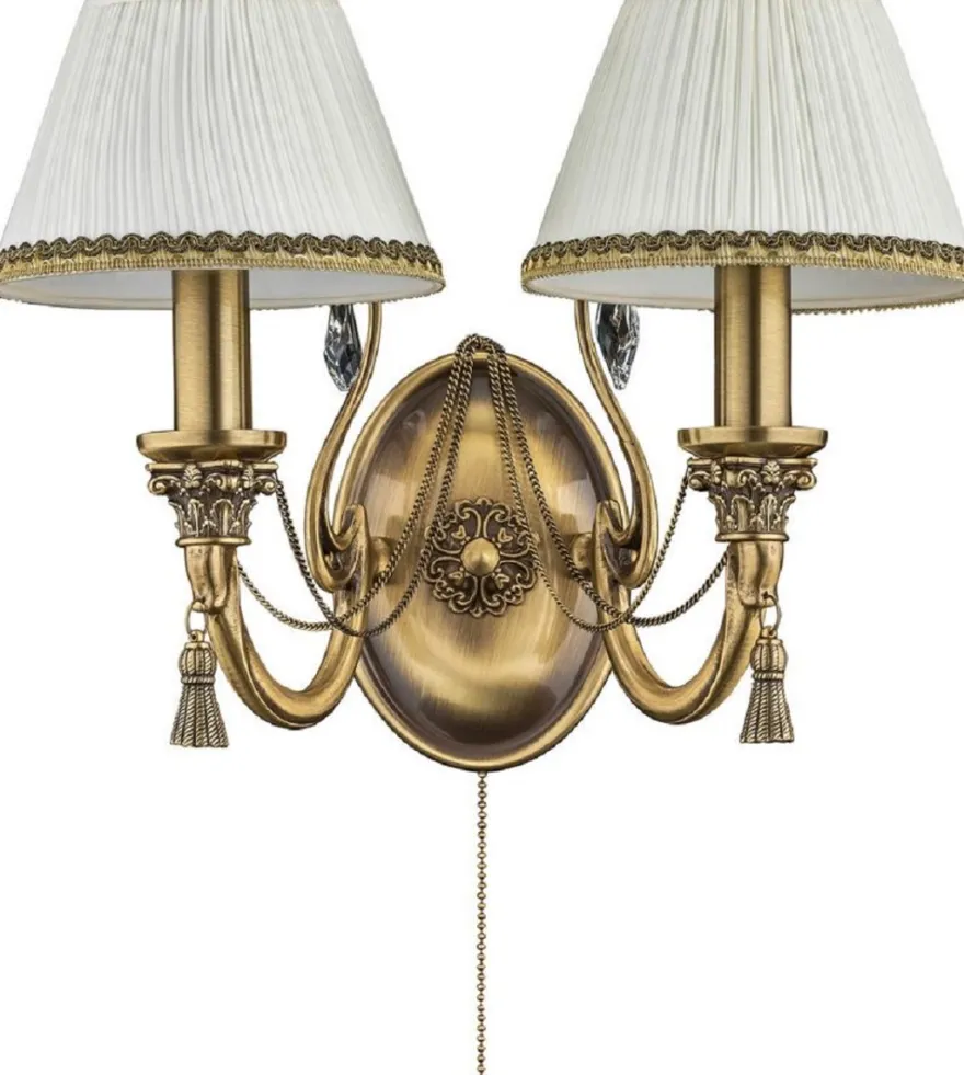 Casa Padrino Luxus Barock Kristall Doppel Wandleuchte Messing mit Patina / Weiß 38 cm