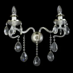 Casa Padrino Luxus Barock Kristall Wandleuchte Silber 38 x 18 x H. 40 cm - Prunkvolle Messing Wandleuchte mit böhmischem Kristallglas - Barock Möbel - Edel & Prunkvoll