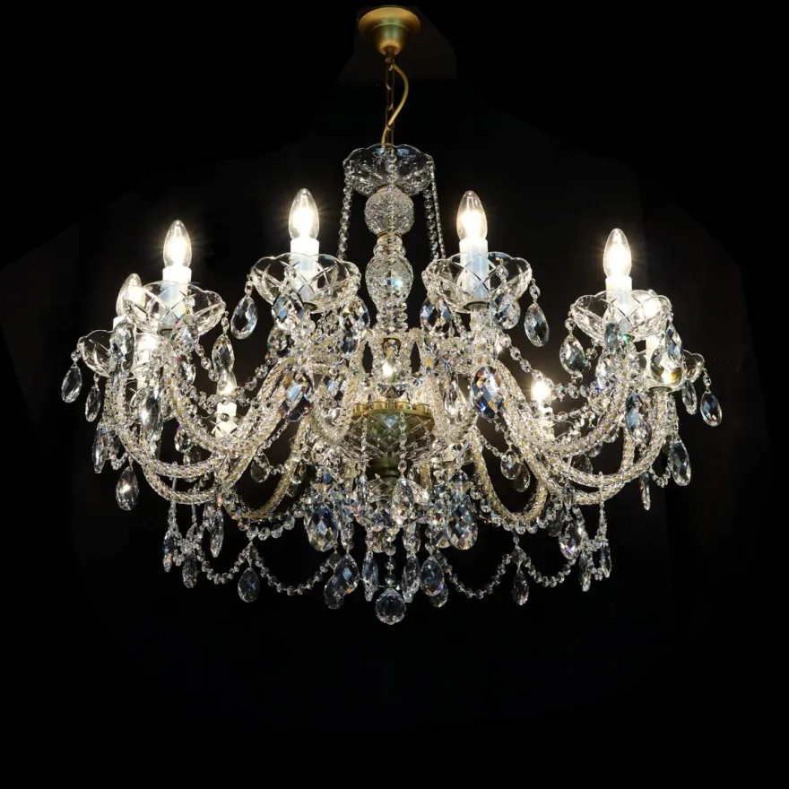 Casa Padrino Luxus Barock Kristall Kronleuchter Gold Ø 90 x H. 72 cm - Prunkvolle Messing Kronleuchter mit böhmischem Kristallglas - Barock Möbel - Edel & Prunkvoll