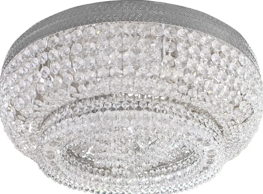 Casa Padrino Luxus Barock Kristall Deckenleuchte Silber Ø 60 cm - Runde Barockstil Deckenlampe - Barock Wohnzimmer Decken Kronleuchter - Barock Leuchten - Barock Möbel - Edel & Prunkvoll