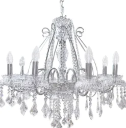 Casa Padrino Luxus Barock Kristall Kronleuchter Silber Ø 58 cm - Prunkvoller Wohnzimmer Kronleuchter im Barockstil - Hotel Kronleuchter - Barock Kristall Leuchten - Barock Interior