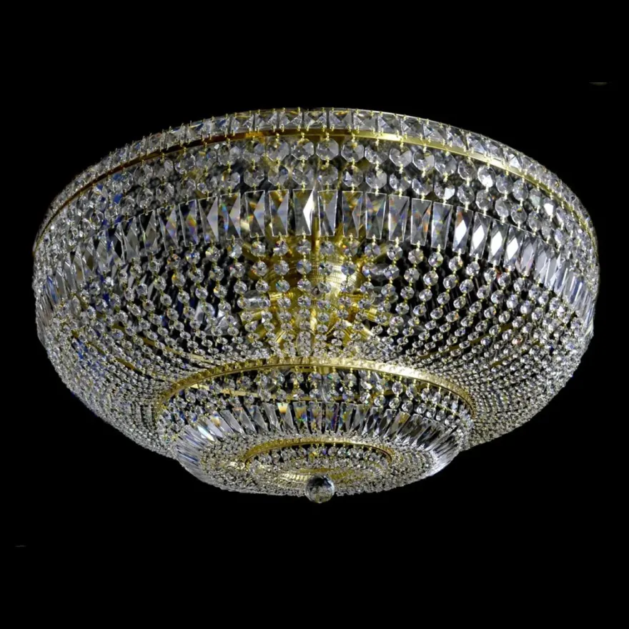 Casa Padrino Luxus Barock Kristall Deckenleuchte Gold Ø 90 x H. 45 cm - Prunkvolle Messing Deckenleuchte mit böhmischem Kristallglas - Barock Möbel - Edel & Prunkvoll