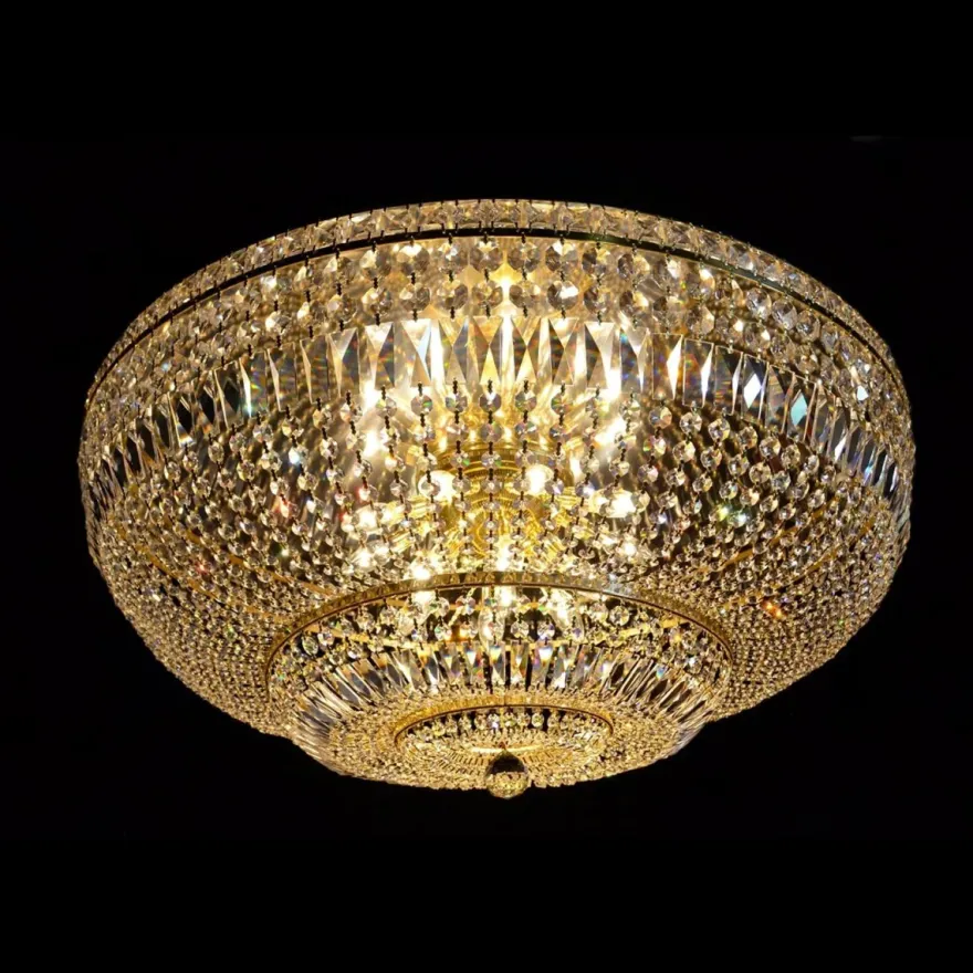 Casa Padrino Luxus Barock Kristall Deckenleuchte Gold Ø 90 x H. 45 cm - Prunkvolle Messing Deckenleuchte mit böhmischem Kristallglas - Barock Möbel - Edel & Prunkvoll