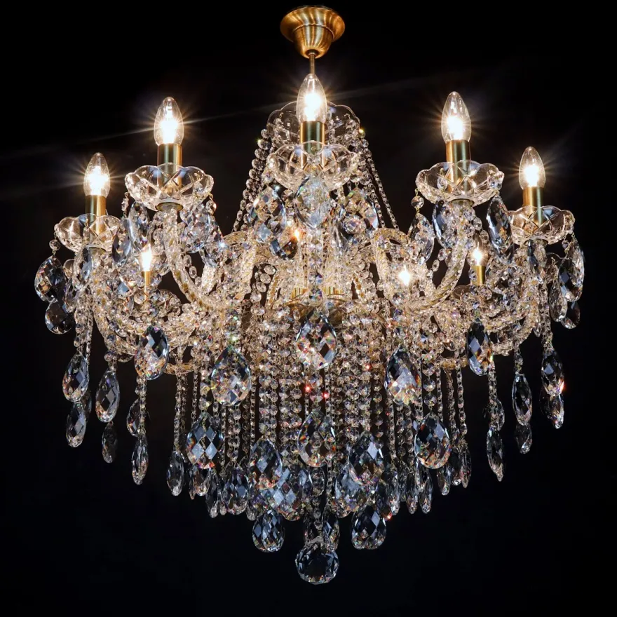 Casa Padrino Luxus Barock Kristall Kronleuchter Gold Ø 73 x H. 73 cm - Prunkvolle Messing Kronleuchter mit böhmischem Kristallglas - Barock Möbel - Edel & Prunkvoll