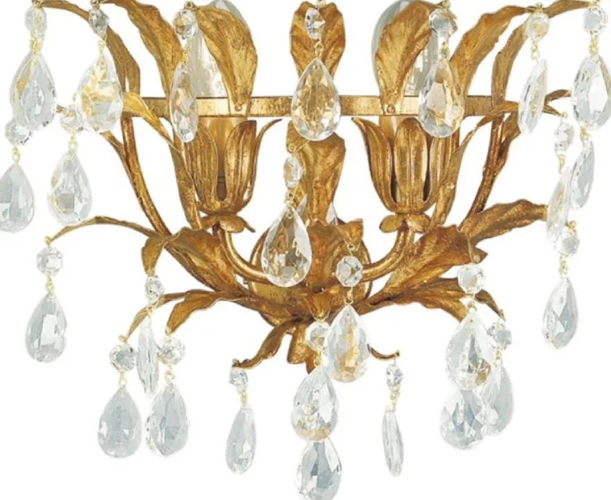 Casa Padrino Luxus Barock Kristall Wandleuchte Antik Gold 32 x 20 x H. 25 cm - Elegante Metall Wandlampe mit edlen Glasperlen - Barock Leuchten