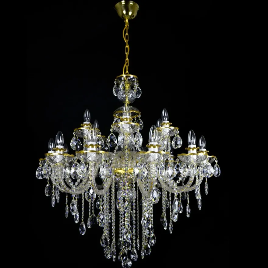 Casa Padrino Luxus Barock Kristall Kronleuchter Gold Ø 90 x H. 105 cm - Prunkvolle Messing Kronleuchter mit böhmischem Kristallglas - Barock Möbel - Edel & Prunkvoll