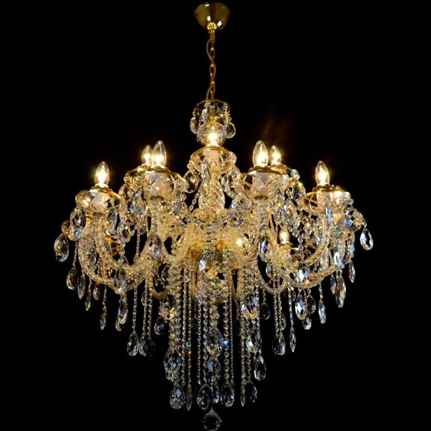 Casa Padrino Luxus Barock Kristall Kronleuchter Gold Ø 90 x H. 105 cm - Prunkvolle Messing Kronleuchter mit böhmischem Kristallglas - Barock Möbel - Edel & Prunkvoll