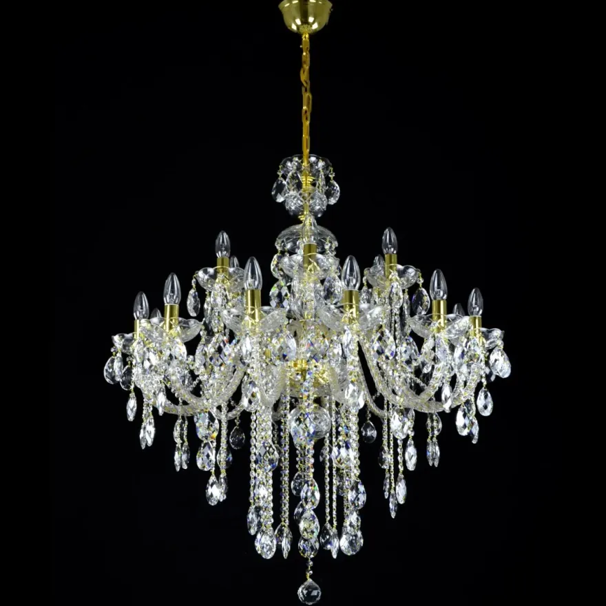 Casa Padrino Luxus Barock Kristall Kronleuchter Gold Ø 90 x H. 105 cm - Prunkvolle Messing Kronleuchter mit böhmischem Kristallglas - Barock Möbel - Edel & Prunkvoll