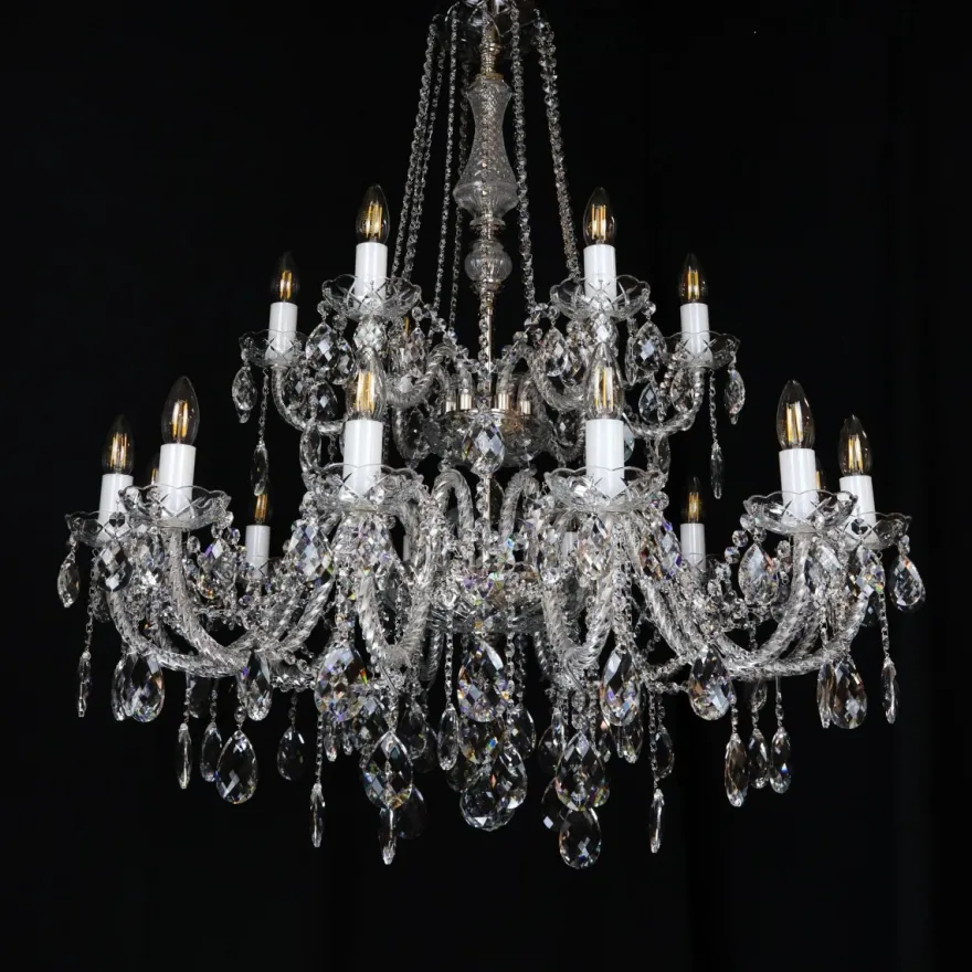 Casa Padrino Luxus Barock Kristall Kronleuchter Silber Ø 92 x H. 95 cm - Prunkvolle Messing Kronleuchter mit böhmischem Kristallglas - Barock Möbel - Edel & Prunkvoll