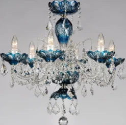 Casa Padrino Luxus Barock Kristall Kronleuchter Blau Ø 64 x H. 60 cm - Hotel & Restaurant Kronleuchter - Barock Leuchten - Edel & Prunkvoll