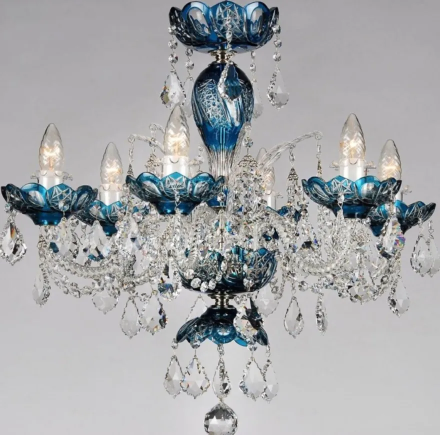 Casa Padrino Luxus Barock Kristall Kronleuchter Blau Ø 64 x H. 60 cm - Hotel & Restaurant Kronleuchter - Barock Leuchten - Edel & Prunkvoll