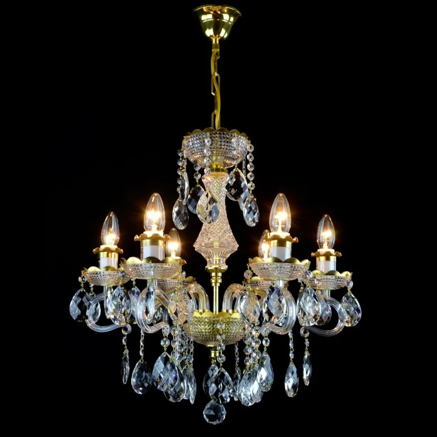 Casa Padrino Luxus Barock Kristall Kronleuchter Gold Ø 50 x H. 54 cm - Prunkvolle Messing Kronleuchter mit böhmischem Kristallglas - Barock Möbel - Edel & Prunkvoll