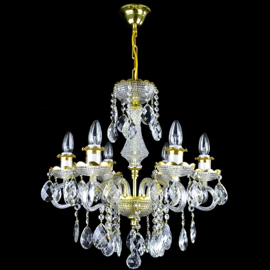 Casa Padrino Luxus Barock Kristall Kronleuchter Gold Ø 50 x H. 54 cm - Prunkvolle Messing Kronleuchter mit böhmischem Kristallglas - Barock Möbel - Edel & Prunkvoll