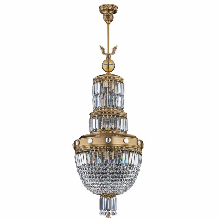 Casa Padrino Luxus Barock Kristall Kronleuchter Messing mit Patina Ø 40 x H. 120 cm