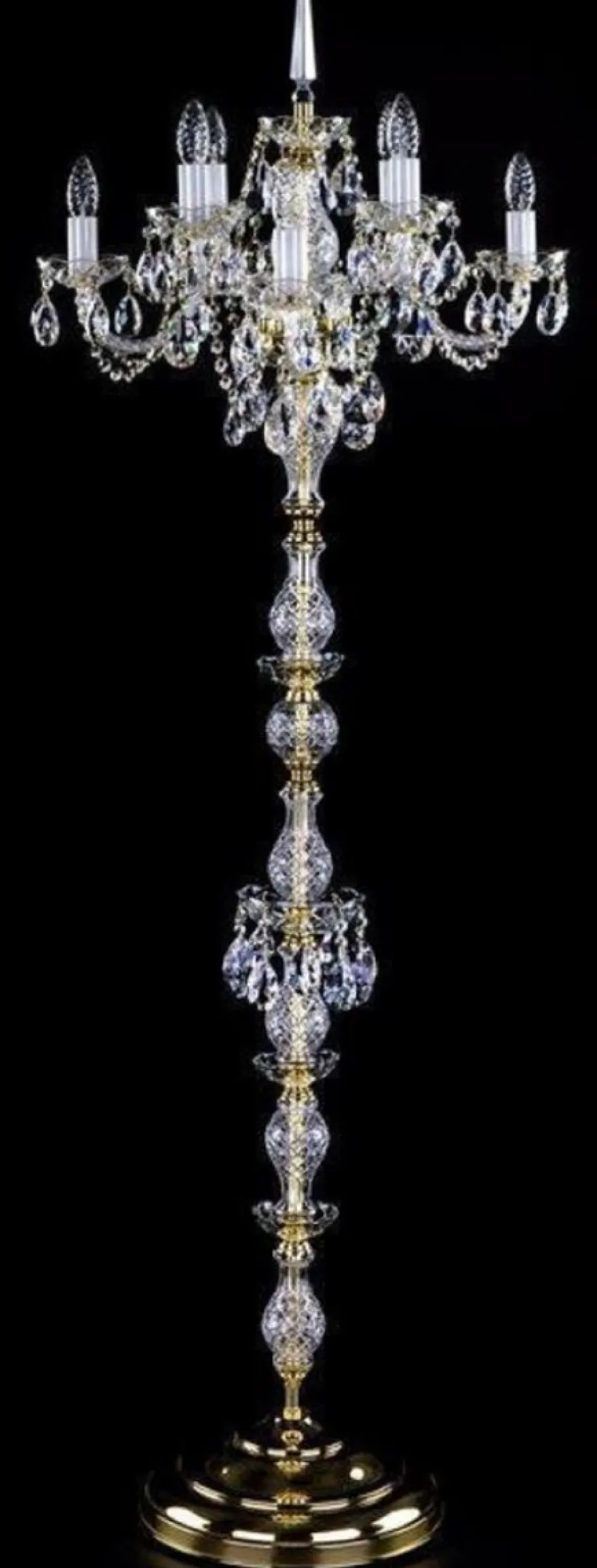 Casa Padrino Luxus Barock Kristall Stehleuchte Gold Ø 56 x H. 160 cm - Prunkvolle Stehlampe mit Böhmischem Kristallglas - Barock Kristall Leuchten