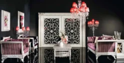 Casa Padrino Luxus Barock Kristall Stehleuchte Silber / Rot Ø 66 x H. 181 cm - Prunkvolle Barockstil Stehlampe mit venzezianischem Glas und Swarovski Kristallglas - Luxus Qualität - Made in Italy