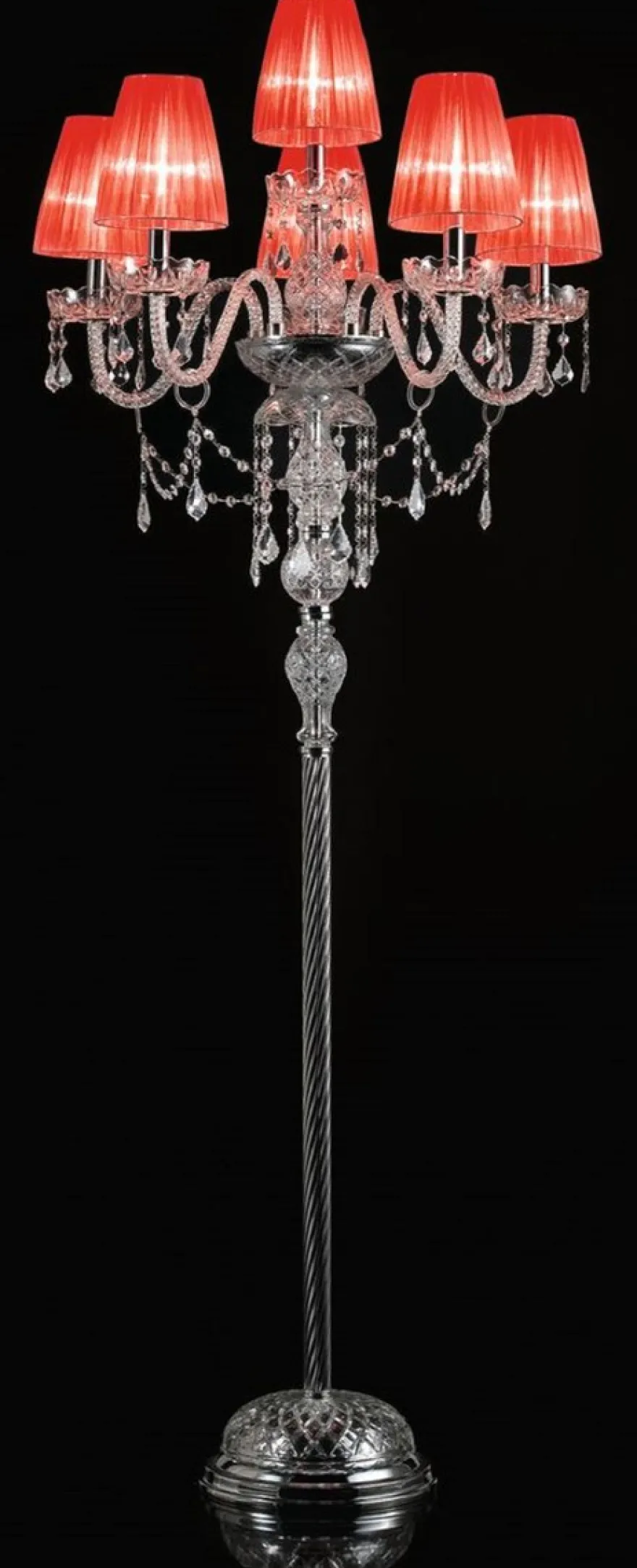 Casa Padrino Luxus Barock Kristall Stehleuchte Silber / Rot Ø 66 x H. 181 cm - Prunkvolle Barockstil Stehlampe mit venzezianischem Glas und Swarovski Kristallglas - Luxus Qualität - Made in Italy
