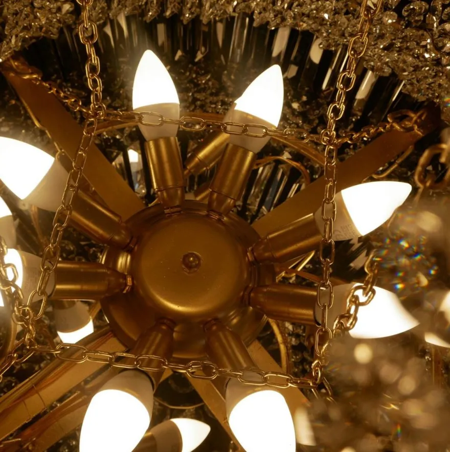 Casa Padrino Luxus Barock Kristall Kronleuchter Gold Ø 80 x H. 110 cm - Runder Barockstil Kronleuchter mit edlem Kristallglas - Barock Leuchten - Edel & Prunkvoll - Luxus Qualität - Made in Italy