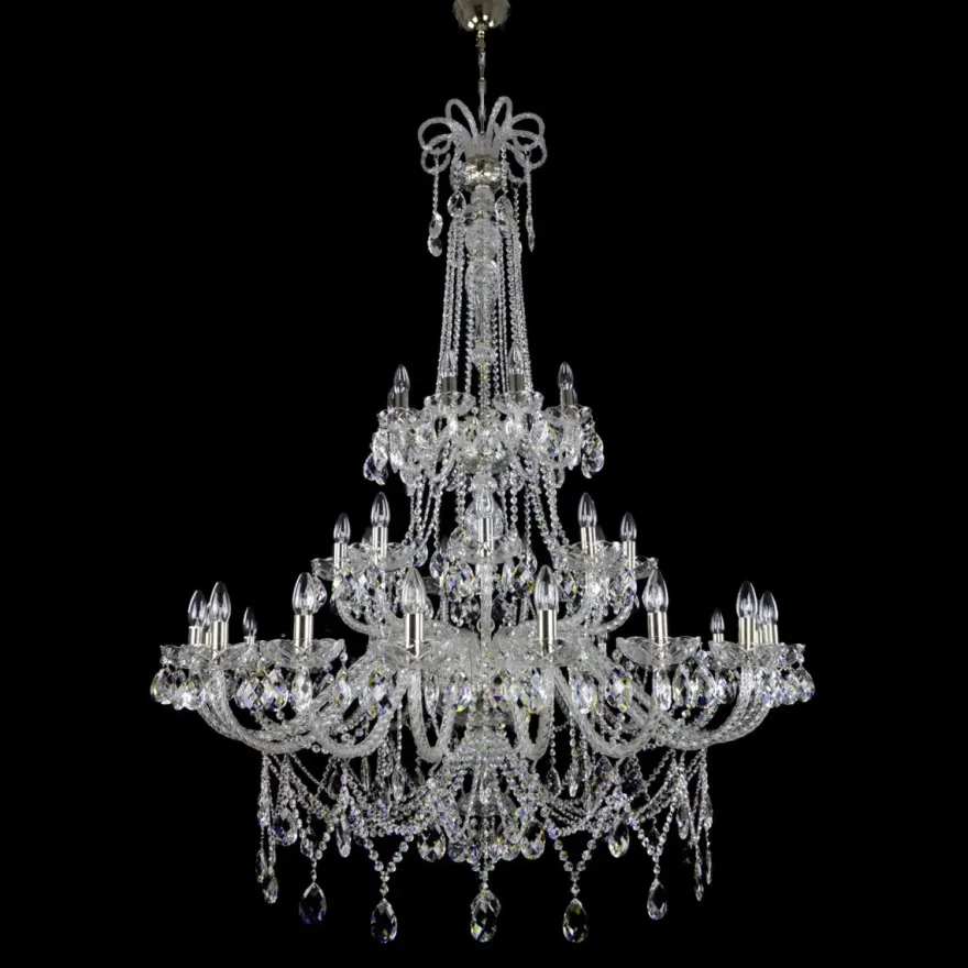 Casa Padrino Luxus Barock Kristall Kronleuchter Silber Ø 130 x H. 170 cm - Prunkvolle Messing Kronleuchter mit böhmischem Kristallglas - Barock Möbel - Edel & Prunkvoll
