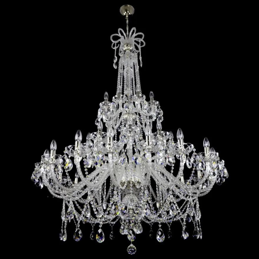 Casa Padrino Luxus Barock Kristall Kronleuchter Silber Ø 130 x H. 170 cm - Prunkvolle Messing Kronleuchter mit böhmischem Kristallglas - Barock Möbel - Edel & Prunkvoll