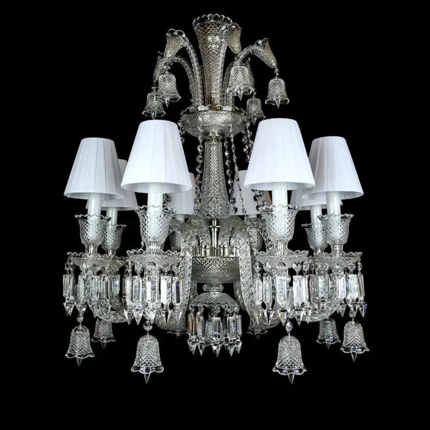 Casa Padrino Luxus Barock Kristall Kronleuchter Silber Ø 67 x H. 74 cm - Prunkvolle Messing Kronleuchter mit böhmischem Kristallglas - Barock Möbel - Edel & Prunkvoll
