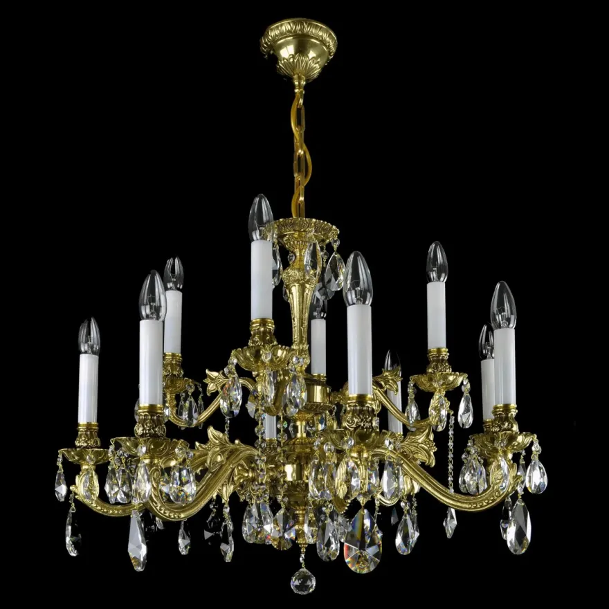 Casa Padrino Luxus Barock Kristall Kronleuchter Gold Ø 77 x H. 59 cm - Prunkvolle Messing Kronleuchter mit böhmischem Kristallglas - Barock Möbel - Edel & Prunkvoll